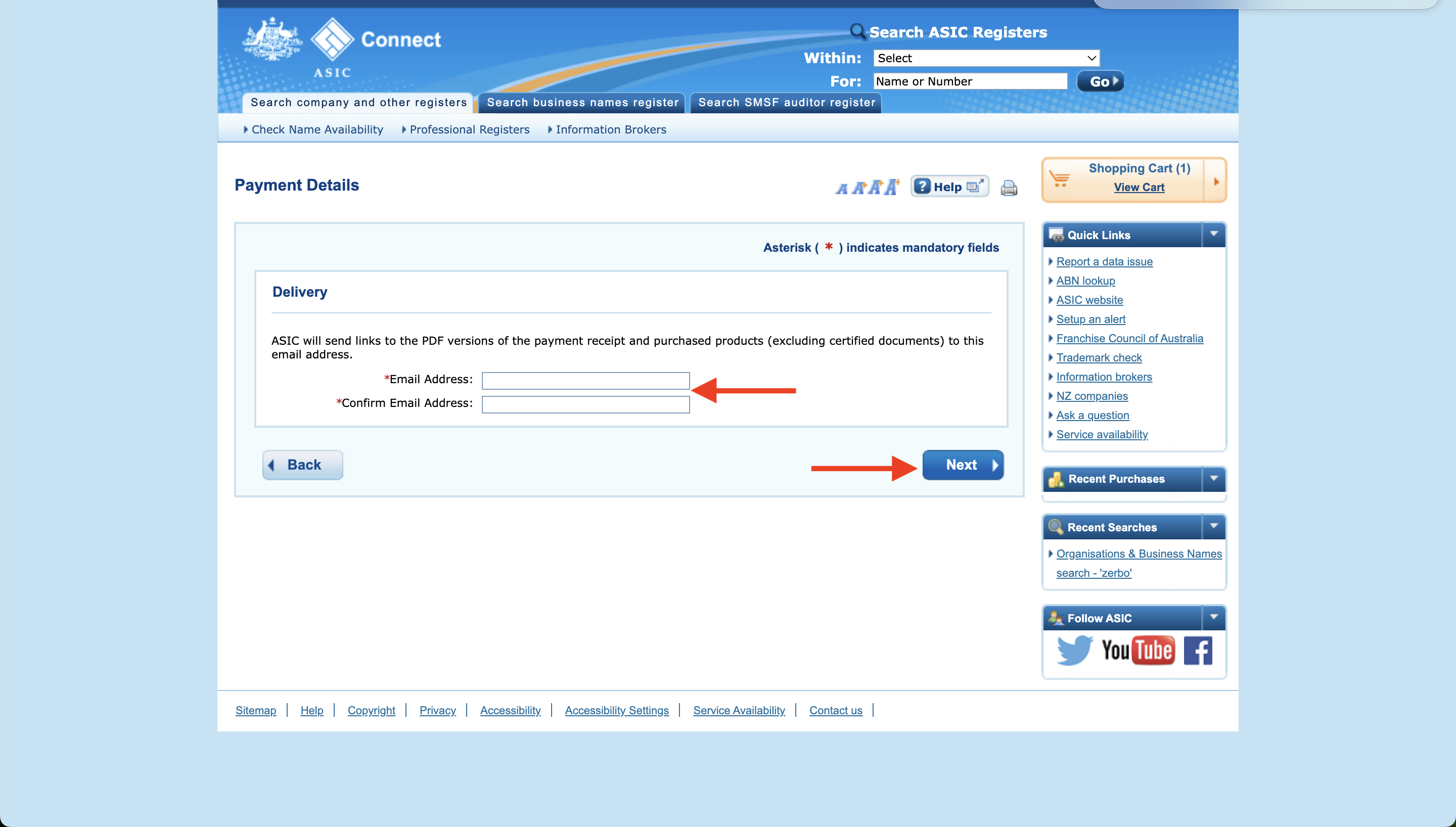 ASIC Connect Delivery Details