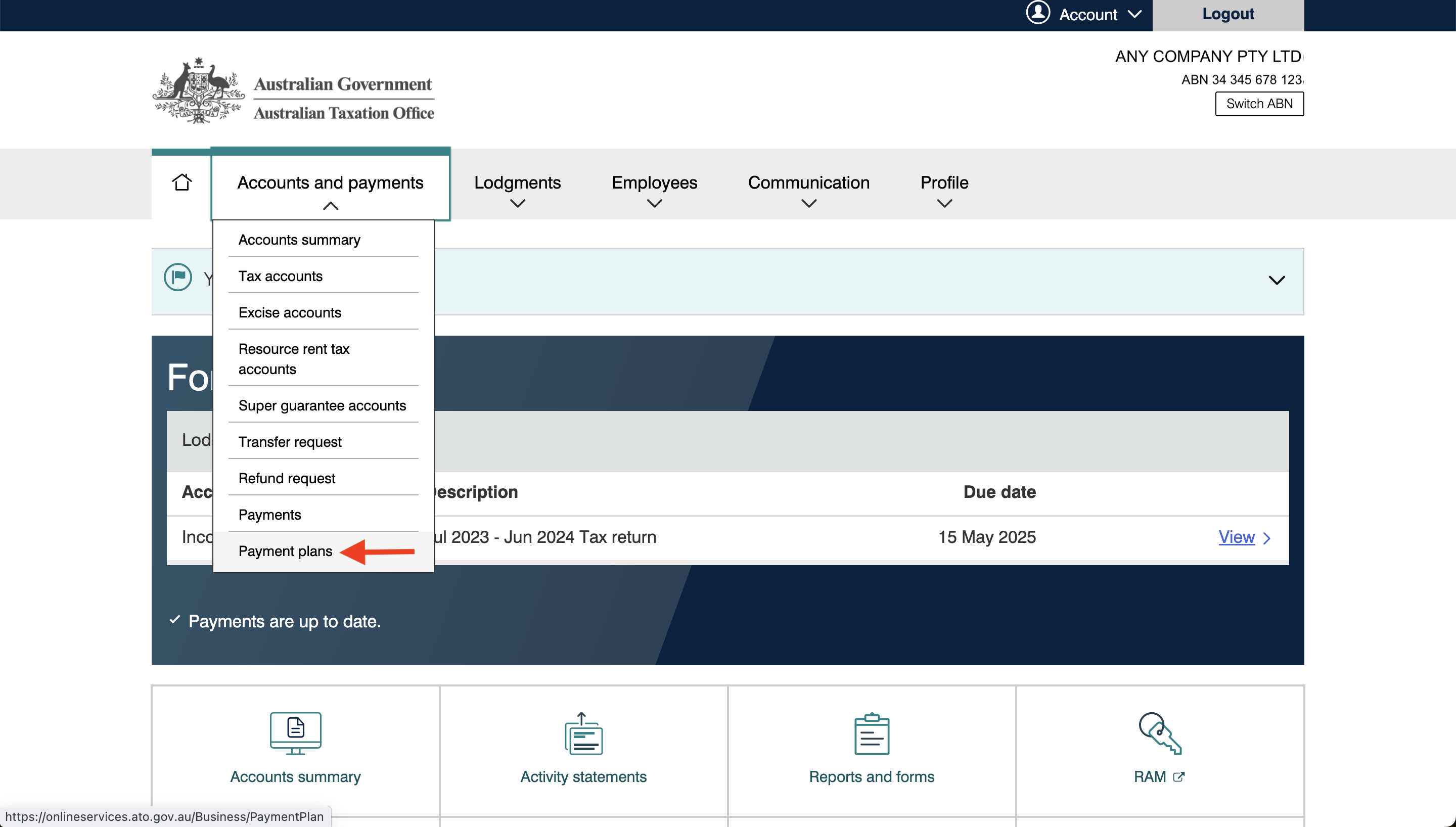 ATO Accounts Payments Dropdown