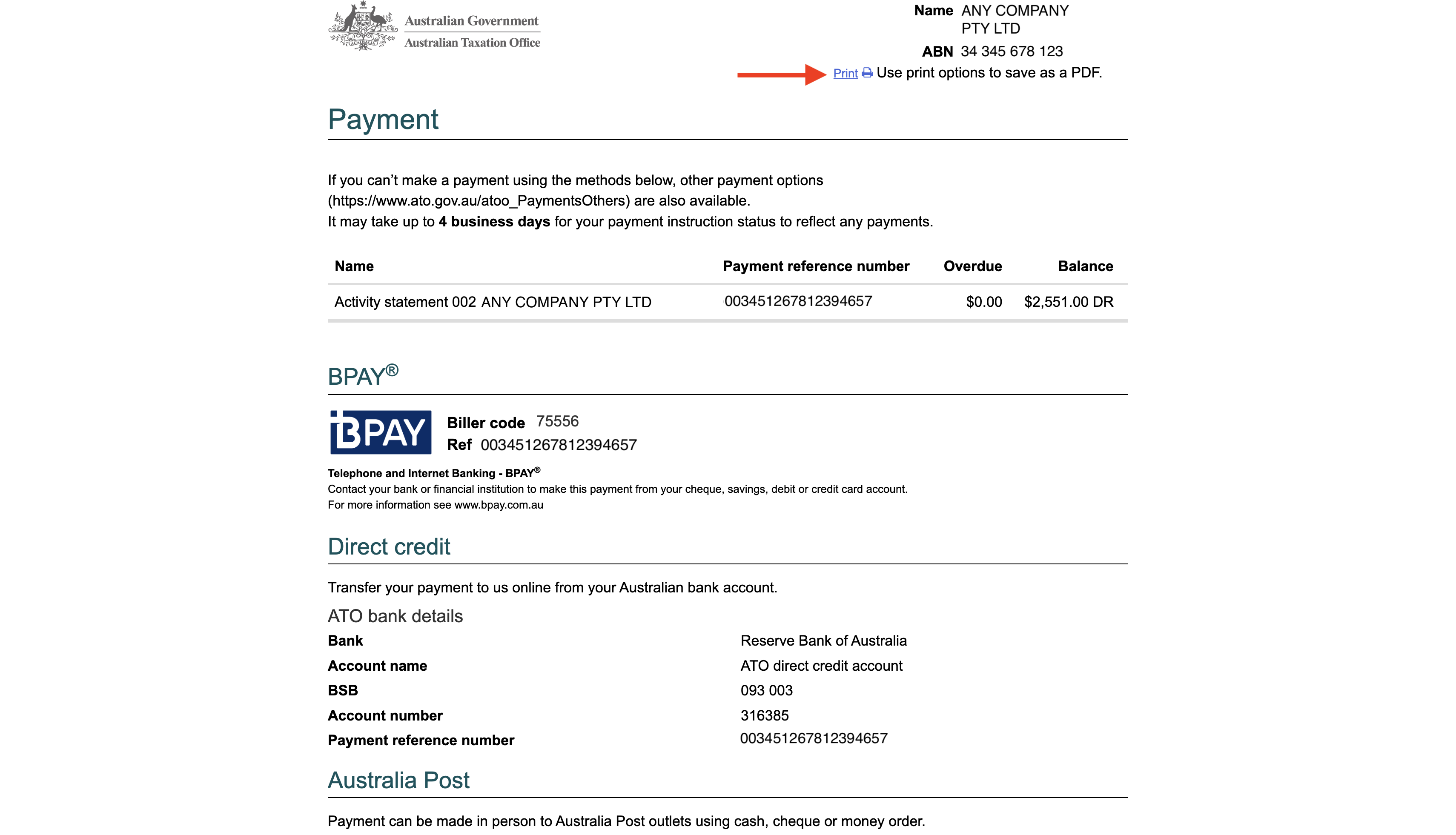 ATO Payment Details Print