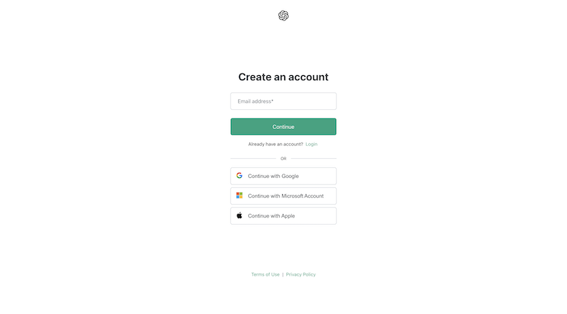 OpenAI Create Account Screen